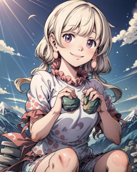<lora:ebisu_eika_v1:1.0>, ebisu_eika, 1girl, solo, mountains, rocks, hills, sitting, smile, <lora:add_detail:0.65>, (kbxll:0.6), masterpiece, best quality