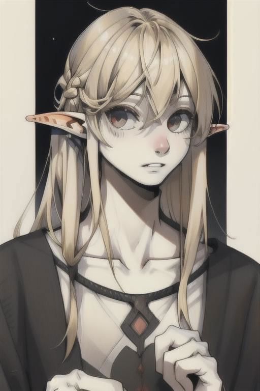 Anime girl with long blonde hair and a black shirt and tie - SeaArt AI