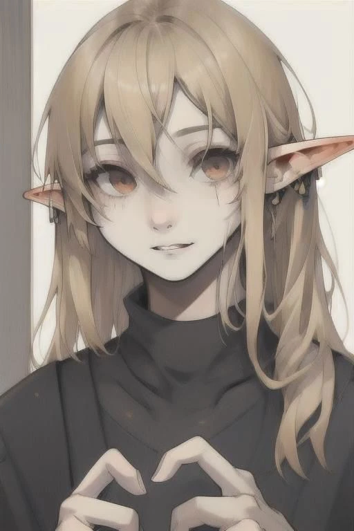 Lapanya:1.0, adult, ((flat_chest:1.5, no_breasts:1.6, flat_pectorals, androgynous_chest, no_nipples)), ((snout_nose:1.5, nonhuman_nose)), ((long_hair, blonde_hair, gray_eyes, scar_on_lip)), nose_connected_straight_to_upper_lip, ((straight_line_from_lip_to_nose)), straight_septum, ((3_fingers_1_thumb, regular_sized_hand)), pointed_ears, short_stature, round_face, chubby, high_quality, ((clearly_defined_face, detailed_face)), detailed_hands, detailed_tongue, detailed_mouth, detailed_eyes, clean_lines, best_quality, ultra_quality