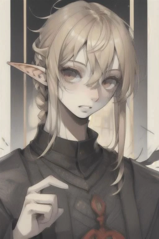 Lapanya:1.0, adult, ((flat_chest:1.5, no_breasts:1.6, flat_pectorals, androgynous_chest, no_nipples)), ((snout_nose:2.0, nonhuman_nose)), ((long_hair, blonde_hair, gray_eyes, scar_on_lip)), nose_connected_straight_to_upper_lip:1.5, ((straight_line_from_lip_to_nose:1.5)), straight_septum, ((3_fingers_1_thumb, regular_sized_hand)), pointed_ears, short_stature, round_face, chubby, high_quality, ((clearly_defined_face, detailed_face)), detailed_hands, detailed_tongue, detailed_mouth, detailed_eyes, clean_lines, best_quality, ultra_quality