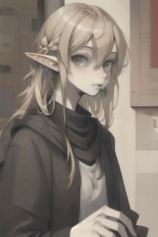 Lapanya:1.0, adult, ((flat_chest:1.5, no_breasts:1.6, flat_pectorals, androgynous_chest, no_nipples)), ((snout_nose:2.0, nonhuman_nose)), ((long_hair, blonde_hair, gray_eyes, scar_on_lip)), nose_connected_straight_to_upper_lip, ((straight_line_from_lip_to_nose)), straight_septum, ((3_fingers_1_thumb, regular_sized_hand)), pointed_ears, short_stature, round_face, chubby, high_quality, ((clearly_defined_face, detailed_face)), detailed_hands, detailed_tongue, detailed_mouth, detailed_eyes, clean_lines, best_quality, ultra_quality