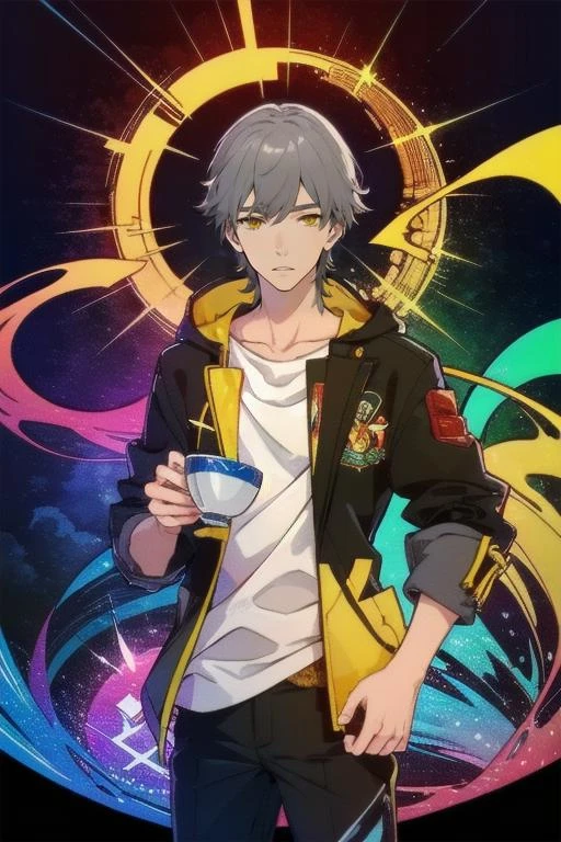 man drinking tea and hallucinating,
solo
surrounded by fluffy white clouds
Psychedelic style
Vibrant colors, trippy, swirling patterns
<lora:Character Caelus caelus:0.85> caelus, gray hair, white top, yellow and black jacket, yellow eyes
<lora:Tangbohu_Saturation_v1.0:1> <lora:Style Trip4 psychedelic trip v2:0.75> psychedelic trip