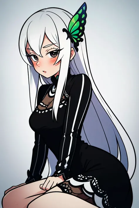 (masterpiece, best quality), intricate details,
1girl, <lora:Echidna_3_20:0.8> echidna, colored eyelashes, butterfly hair ornament, black dress, long sleeves,