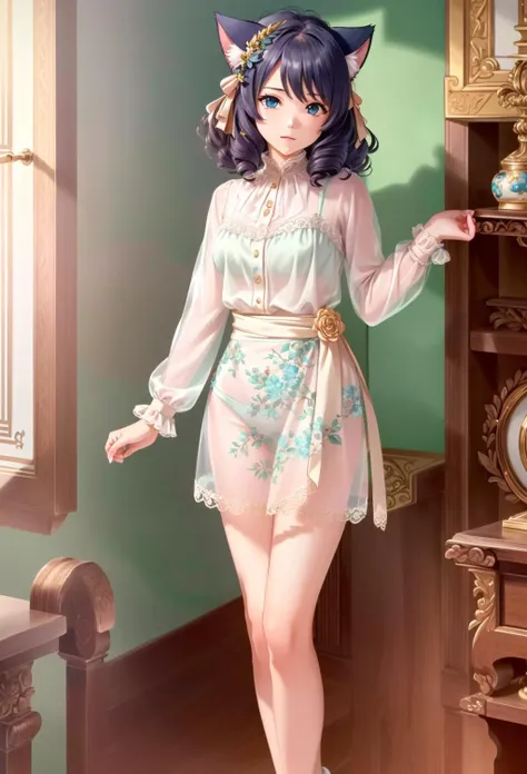 swimsuit under clothes,see-through long shirt,<lora:Ðикини ÐÐÐ ÐÑпалÑник под пÑозÑаÑной одеждой(bikini under clothes ÐÐÐ swimsuit under clothes( see-through ÐÐÐÐÐÐ):0.9>, <lora:ÐоÑка-девоÑка из Ñок ÑоÑ(cyan, animal ears, cat ears,tail,blue eyes,black hair,curly hair):0.7>, (cyan, animal ears, cat ears,blue eyes,black hair,curly hair, (((masterpiece))), (((best quality))), (((illustration))), (((finely detail))), ((extremely detailed cg unity 8k wallpaper, highres)), (beautiful detailed face and eyes and hair:1.1), (an extremely delicate and beautiful girl:1.2), ultra-detailed, ultra high res, high quality, 4K, extreamly delicate and beautiful, full_body, standing, in full growth, hourglass waist