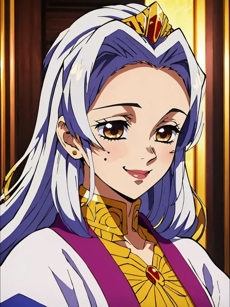 masterpiece, best quality, 1girl, <lora:kimetsu_no_yaiba_style_offset:1> kimetsu no yaiba style, a female Persian warrior princess with ornate armor, smile, tiara, hair ornament, gold trim, mole under eye, (closed eyes:0.5)
anime screencap, intricate detail,