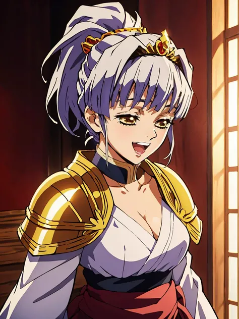 masterpiece, best quality, 1girl, <lora:kimetsu_no_yaiba_style_offset:1> kimetsu no yaiba style, a female Persian warrior princess with ornate armor, tiara, hair ornament, gold trim, ponytail, bangs, (closed eyes:0.50), open mouth, light smile, cowboy shot,
anime screencap, intricate detail,