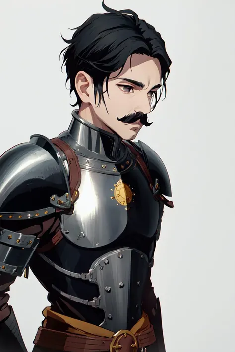 1boy, upper body, mustache, black hair, short hair, dark eyes, steel breastplate <lora:kimetsu_no_yaiba_style_offset:0.8>