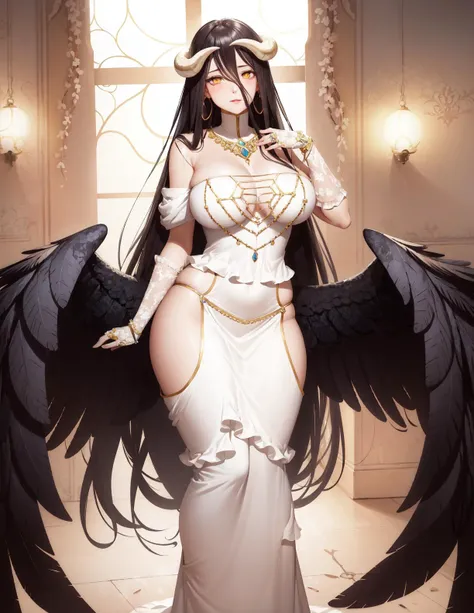 Cleopatra girl, pink ponytail hair, huge breasts, huge ass, fair skin, halo, angel wings and blue eyes.