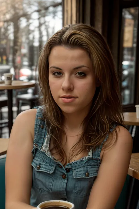 <lora:KerieHart:0.8>, full color portrait of a young woman, having coffee at a vintage cafe, natural light, RAW photo, subject, 8k uhd, dslr, soft lighting, high quality, film grain, Nikon D850