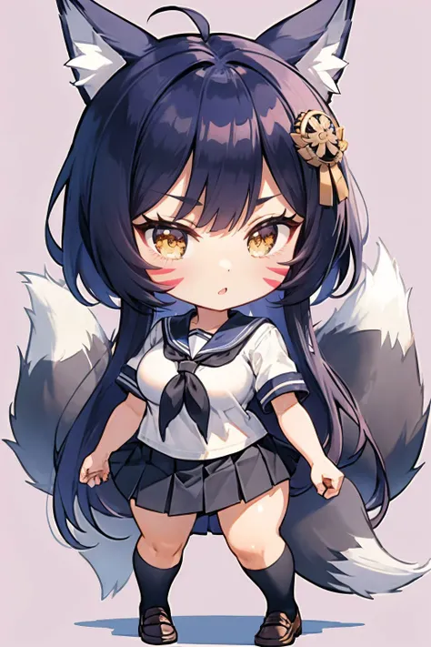 (CHIBI:1.3),(full body),simple_background,
<lora:(x*})kfh<.musashi-v3-nai-9ep-resize:0.9>,
musashi \(azur lane\),yellow eyes,purple hair,long hair,(very long hair),facial mark,hair ornament,FOX EARS,fox tail,(MULTIPLE TAILS),large breasts,
sailor collar,serafuku,neckerchief,shirt,short sleeves,skirt,(pleated skirt:1.2),(panties),thighs,socks,loafers,bag,
(make a fist),