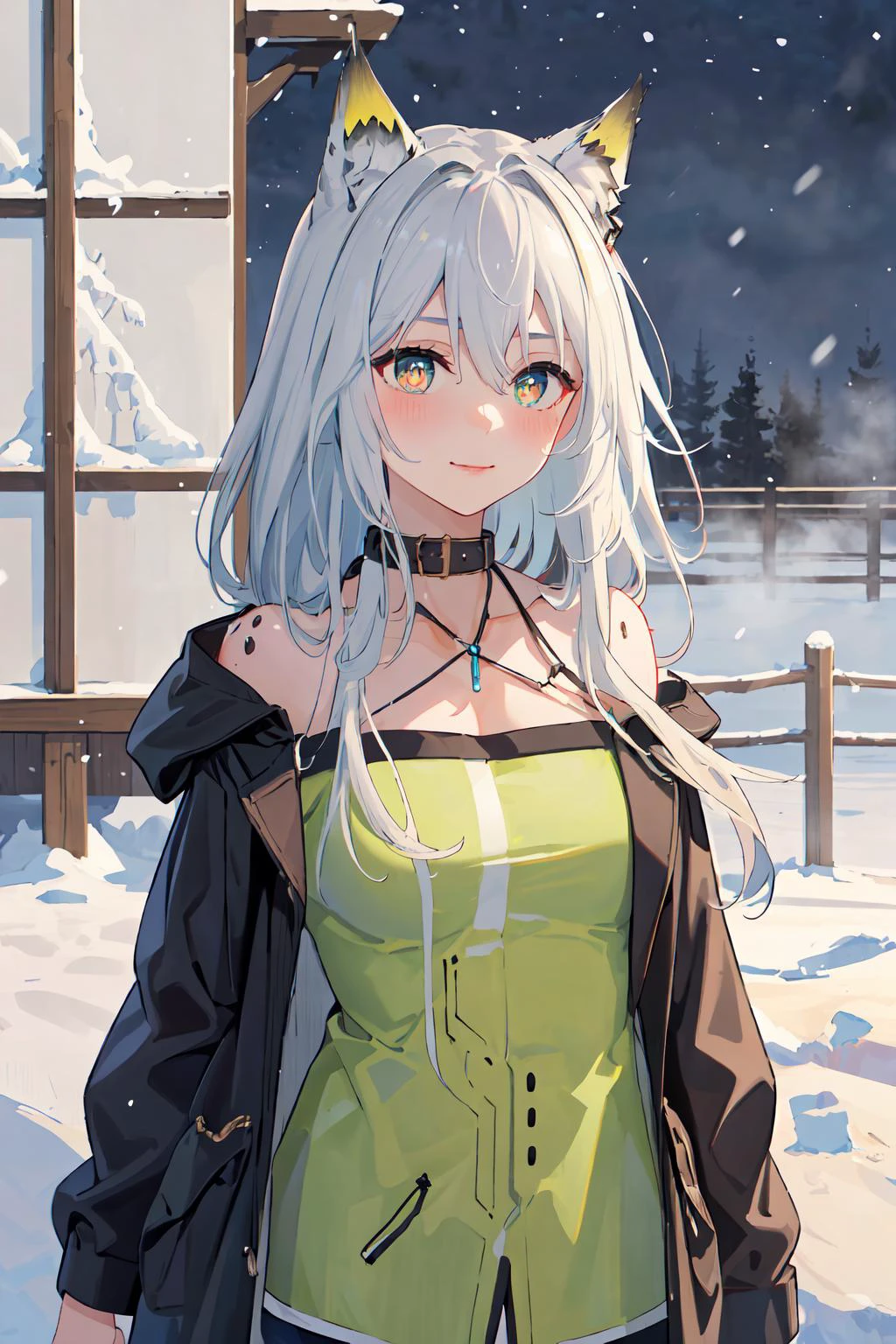 (masterpiece,best quality:1.4),(highres,perfect anatomy:1.2),official wallpaper,pixiv id,
outdoors,rain,fog,window fog,winter,snowing,
1girl,solo,(full body:0.5),silver hair,bronya zaychik,
collarbone,(long hair,bangs,hair between eyes),(bright pupils,detailed pupils,glint),seductive smile,blush,
<lora:å¯å°å¸5:1>,