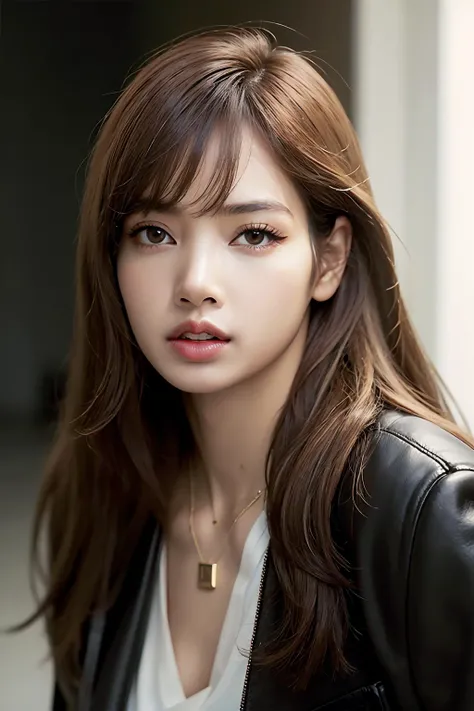 Best quality, masterpiece, ultra high res, (photorealistic:1.4), 1girl, solo, long hair, realistic, necklace, brown hair, brown eyes, parted lips, teeth, lips, looking at viewer, portrait, jewelry