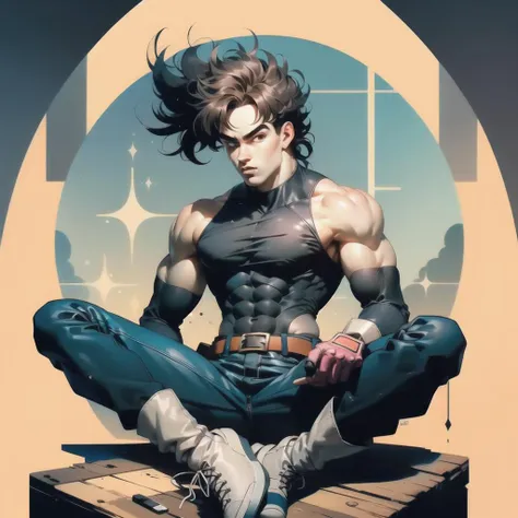 masterpiece, best quality, vegeta, spiked hair,  <lora:vegetaDragonBallZ_v10:0.6>, Beautiful Art Style, 1girl, young woman, Elbow pads, boorish, colortheme, sitting on person,  joseph joestar, muscular male, brown hair,  <lora:jojo_joseph_joestar-10:0.8>,