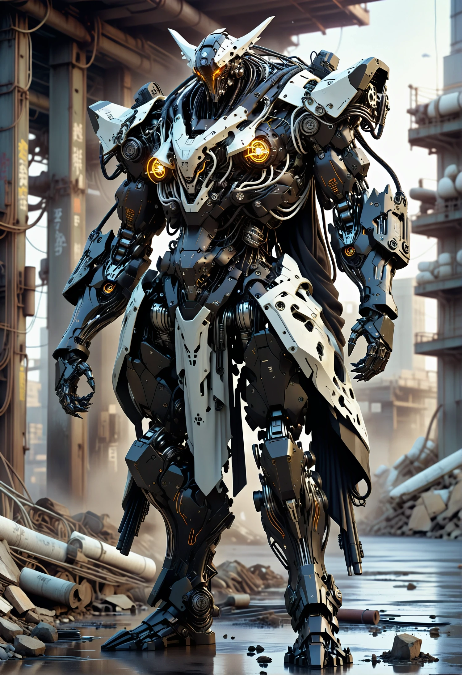 Heavy mech, cyborg, robotcybernetic robot biomechanical cyberpunk otherworldly, Bright design, 4K, burly (mech, black and tactical, intricate detailed structures:1.3) Playing Baseball, in a very Flowing tunic, The tunic rolled up sleeves, Pixabay, Monochrome, Instagram, octane engine, absurdres, Elegant, Concept Art World, Clockpunk, Hyperrealism, intricate details, A sleek, black mech stands in stark contrast against its surroundings. Its tactical design is intricately detailed, showcasing multiple layers of complex machinery that hint at advanced capabilities. The structure of this mechanical behemoth commands attention, even from afar. The image captures every nuance of its form, highlighting its imposing presence and drawing viewers into a world where technology reigns supreme. . cybernetics, human-machine fusion, dystopian, organic meets artificial, dark, intricate, highly detailed . android, AI, machine, metal, wires, tech, futuristic, highly detailed