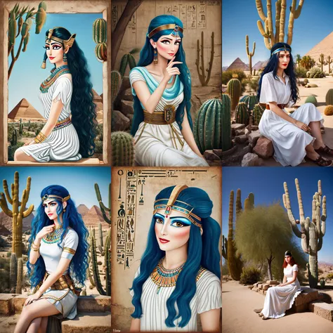 (otherworldly, otherworldly atmosphere, otherworldly appearance), highly insanely detailed, masterpiece, top quality, best quality, highres, 4k, 8k, RAW photo, collar, earrings, jewelry, necklace, armlet,
(long_hair, long hair, random colors cloth, random colors hair, random long hair, dynamic hair, glowing hair, hair over one eye),
(eyelashes, eyeliner, eyeshadow, eyelashes),
makeup,
((ancient egyptian theme)), golden ornaments,
1girl, (portrait:0.4), nsfw,
((desert, Mexico, cacti)),
a grove of mechanical trees swaying to the rhythm of coded breezes, (tranquil:0.6), (serene:0.5),
long messy hair,
<lora:Irene_LoRA_AdamW_Dim64_Alpha32_5e-5_20batch_CosineAnnealingLR_NAI-000037:0.8>, irene_la_tias, retro artstyle, 1girl, blue eyes, blue hair, long hair, makeup, medium breasts, headband, jewelry, earrings, torn clothes, white dress, brown corset, puffy sleeves, short sleeves, skirt, elbow gloves, sad, looking down, restrained, sitting, yokozuwari, stone floor, stone wall, prison, dark,
BREAK
scenery, (ancient egyptian ruins), (fantasy world)