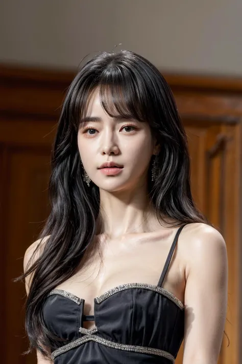 masterpiece,best quality,photorealistic,8K,RAW photo,ultra highres,extremely detailed eyes and face,extremely detailed,absurdres,Professional,1girl,slender,small breasts,looking at viewer,Wearing a sexy dress,<lora:more_details:1>, <lora:yanzhen:0.9>