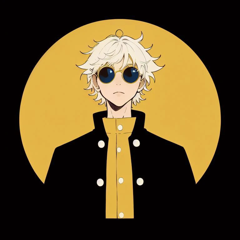 masterpiece, <lora:syoyo-37:.8> , art deco,
syoyo, 1boy, solo, short hair, white hair,round sunglasses, closeup, messy hair, gakuran, yellow buttons