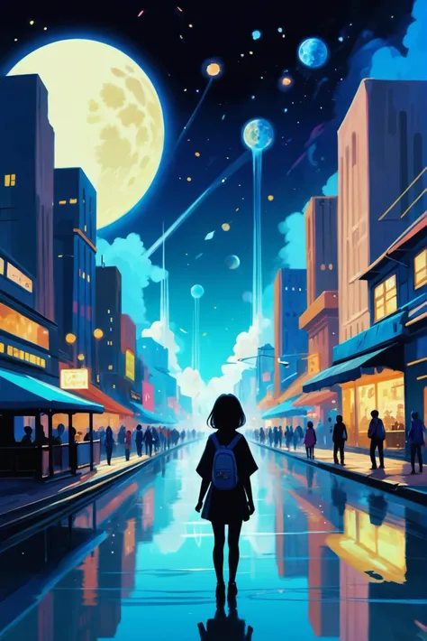 soft digital painting, cute, anime style, great fantasy megacity beyond the beginning of the universe<lora:EnvyStarlightBeauty10:1>