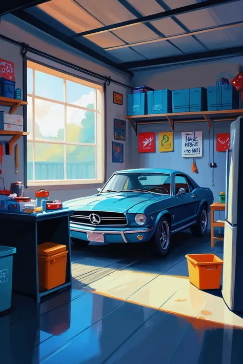 soft digital painting, cute, anime style, Garage \(room\) <lora:EnvyStarlightAnime09:1>