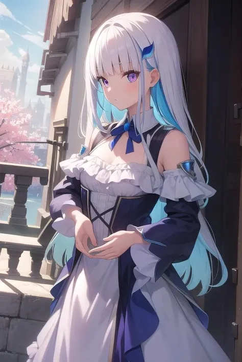 lizehelesta, <lora:lizehelestatest:1>,
lize helesta, blue hair, blunt bangs, colored inner hair, hair flaps, hair ornament, long hair, multicolored hair, (purple eyes:1.1), sidelocks, two-tone hair, white hair, (small breast:1.2),
BREAK armband, chromatic aberration, collared dress, dress, frilled sleeves, frills, long sleeves, virtual youtuber, white dress,
BREAK looking at viewer,
BREAK outdoors,
BREAK <lora:GoodHands-vanilla:1>, (masterpiece:1.2), best quality, high resolution, unity 8k wallpaper, (illustration:0.8), (beautiful detailed eyes:1.6), extremely detailed face, perfect lighting, extremely detailed CG, (perfect hands, perfect anatomy),