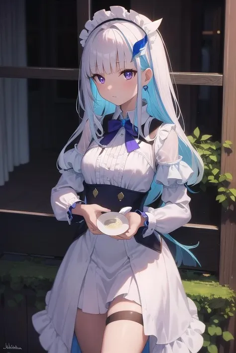 lizehelesta, <lora:lizehelestatest:1>,
lize helesta, blue hair, blunt bangs, colored inner hair, hair flaps, hair ornament, long hair, multicolored hair, (purple eyes:1.1), sidelocks, two-tone hair, white hair, (small breast:1.2),
BREAK armband, chromatic aberration, collared dress, dress, frilled sleeves, frills, long sleeves, virtual youtuber, white dress,
BREAK looking at viewer,
BREAK outdoors,
BREAK <lora:GoodHands-vanilla:1>, (masterpiece:1.2), best quality, high resolution, unity 8k wallpaper, (illustration:0.8), (beautiful detailed eyes:1.6), extremely detailed face, perfect lighting, extremely detailed CG, (perfect hands, perfect anatomy),
