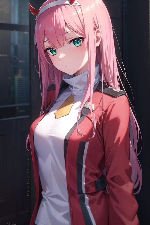 zerotwo, <lora:zerotwo-lora-nochekaiser:1>,
zero two, (green eyes:1.5), hairband, horns, long hair, pink hair, red horns, white hairband,
BREAK jacket, leggings, red jacket, white footwear,
BREAK indoors, classroom,
BREAK looking at viewer, (cowboy shot:1.5),
BREAK <lyco:GoodHands-beta2:1>, (masterpiece:1.2), best quality, high resolution, unity 8k wallpaper, (illustration:0.8), (beautiful detailed eyes:1.6), extremely detailed face, perfect lighting, extremely detailed CG, (perfect hands, perfect anatomy),