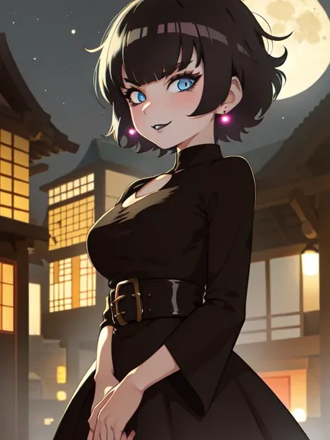 ( hyper realism, anime, manga) <lora:add_detail:-0.6> <lora:toriyama_akira_3:0.3> toriyama akira (fine lineart) <lora:duo artstyle:1> retro art style, full moon, village, mavis dracula, teeth,
( black dress, (skin thight dress) (black:5) ( tied hair, black hair, light blue eyes,) , staring, , dark , evil, night, ambient candlelight , hotel transylvania, bat:5, outdoors, , blush, depth of field, <lora:hoteltransylvania_mavisdracula-10:0.3> mature female, medium breasts, emo, black eyelashes, eyeliner, black lipstick, black earrings,