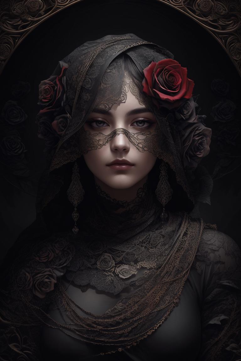 A woman with a rose in her hair and a veil - SeaArt AI