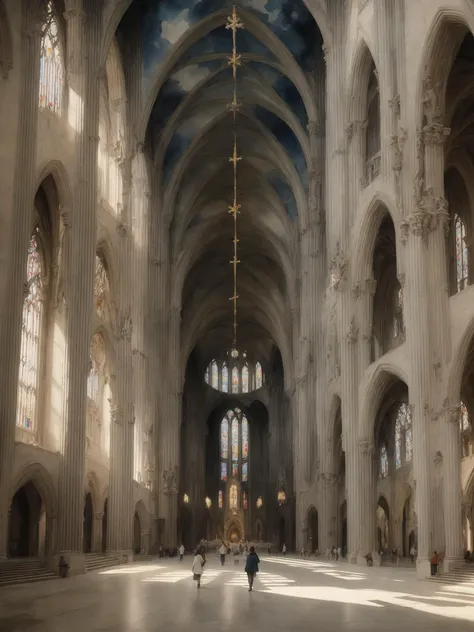 masterpiece, hyper-detailed, watercolour of exterior cathedral