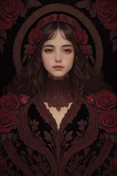 an etching (high quality:1.2), (best quality:1.2), (masterpiece:1.2), official art, official wallpaper, surreal, (detailed rib, detailed Radiant Velvet, rose:1.2) (detailed:1.05), (extremely detailed:1.06), sharp focus, (intricate:1.03), (extremely intricate:1.04), (black background:1.1), beautiful face,