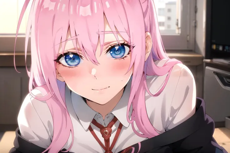 Masterpiece,best quality,1girl,nsfw,<lora:shikimori-000008:0.7>,pink hair,long hair,blue eyes,hair between eyes,bangs,blush,,school uniform,comics,multiple view, multiple frames,sexy,shy, sexual act,hetero,penetration