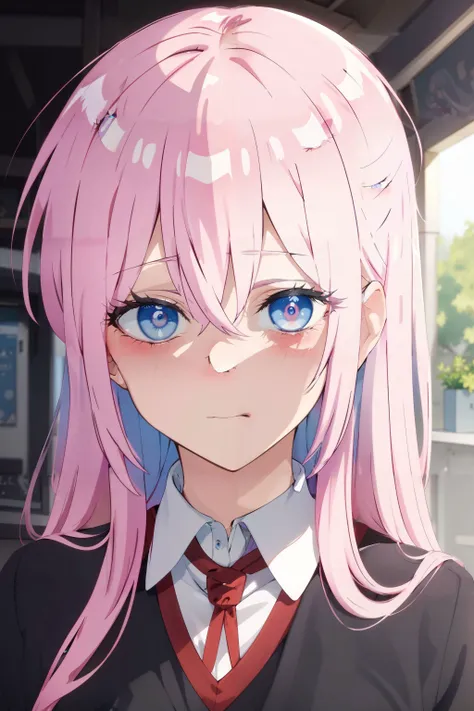 Masterpiece,best quality,1girl,nsfw,<lora:shikimori-000008:0.7>,pink hair,long hair,blue eyes,hair between eyes,bangs,blush,,school uniform, sexy,shy,comics, multiple frames, multiple view