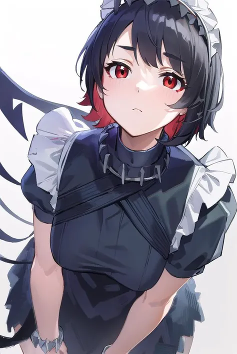 ellenjoe, <lora:ellen joe-lora-nochekaiser:1>,
ellen joe, black hair, colored inner hair, multicolored hair, (red eyes:1.3), red hair, short hair, two-tone hair,
BREAK bapron, black pantyhose, black shirt, black skirt, ear piercing, fins, fish tail, maid, maid apron, maid headdress, pantyhose, piercing, puffy short sleeves, puffy sleeves, shark girl, shark tail, shirt, short sleeves, skirt, tail, two-tone hair, wrist cuffs,
BREAK outdoors, city, sky, clouds, sun, buildings, crowd, people, alley,
BREAK looking at viewer, (cowboy shot:1.5),
BREAK <lyco:GoodHands-beta2:1>, (masterpiece:1.2), best quality, high resolution, unity 8k wallpaper, (illustration:0.8), (beautiful detailed eyes:1.6), extremely detailed face, perfect lighting, extremely detailed CG, (perfect hands, perfect anatomy),