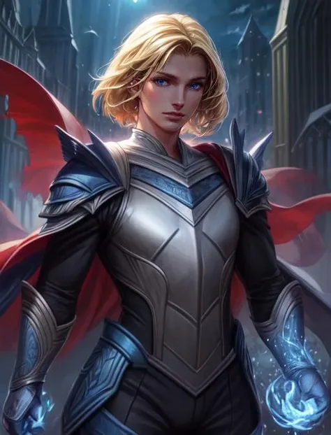 best quality, masterpiece, highres, detailed, digital artwork, <lora:Detail - add_detail:0.2>,  DarkIrregCh, bodysuit, night, <lyco:DarkIrregCh:0.8>, BREAK  WillKenrith, blonde hair, blue eyes, 1man, shoulder pads, claws, <lora:Character - WillKenrith:0.7>