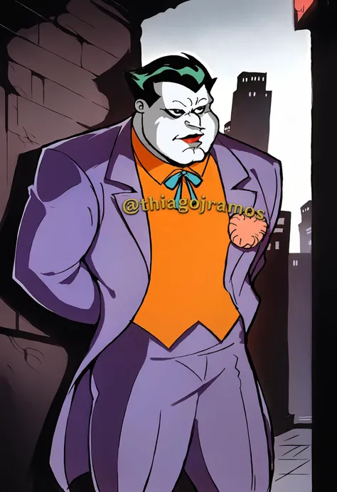 score_9, score_8_up, score_7_up, Coringa92, pale skin, purple suit, orange shirt, 1boy, gotham city, <lora:Coringa92-Pony-000013:1>, <lora:PeterGriffin_iamkowai_PXL_Leaf1-10:1>, Peter Griffin, 1boy, source_cartoon