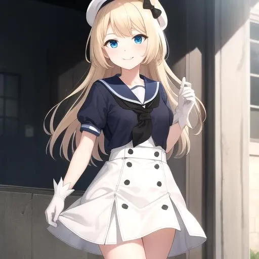 best quality, masterpiece, highres, solo, {jervis_kantaicollection:1.15}, blonde_hair, long_hair, blue_eyes, hat, white_headwear, sailor_hat, smile, open_mouth, 1girl, :d, animal_ears, bangs, black_bow, blue_sailor_collar, blush, bow, cat_ears, dress, fang, gloves, heart, kemonomimi_mode, looking_at_viewer, puffy_short_sleeves, puffy_sleeves, sailor_collar, short_sleeves, white_dress, white_gloves, sailor_dress, beret, black_shirt, shirt, very_long_hair, paw_print