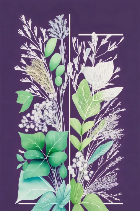 Painting: Abstract geometric forms intersecting with delicate botanical illustrations, blurring the line between nature and abstraction. , con_art2