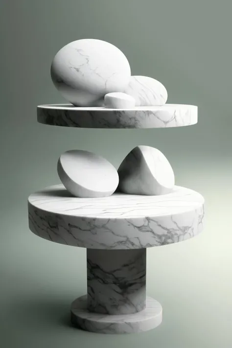 Sculpture: A marble pedestal supporting a hovering boulder, challenging notions of stability and expectation. ,  con_art2