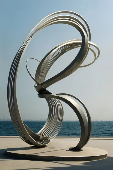 Sculpture: A kinetic metal structure, twisting and turning with the wind, evoking a sense of perpetual motion and change. , con_art2