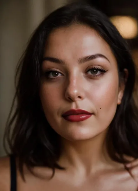 closeup portrait of woman, miladamoore, parted lips, mole, looking at camera, cinematic, posing, highly detailed, film grain <lora:miladamoore:0.73>