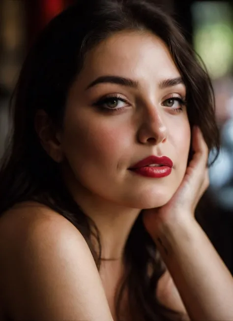 closeup portrait of woman, miladamoore, parted lips, mole, looking at camera, cinematic, posing, highly detailed, film grain <lora:miladamoore:0.73>
