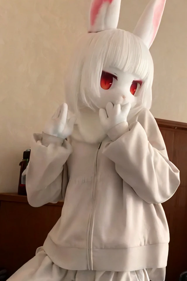 1girl, solo, rabbit ears, pale skin, nude, furry, white fur, (saboten pose:1.2), nuclear powerplant, <lora:rabbit_v1:0.65>