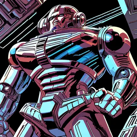 60s scifi ink comic by Jack Kirby, A complex machine, <lora:ChromeTech:1> chrometech