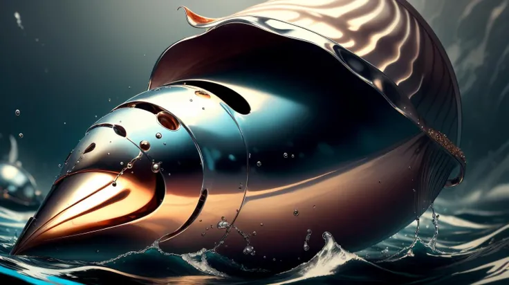 <lora:ChromeTech-21:0.85> chrometech a whispering conch shell echoing the screams of drowned sailors