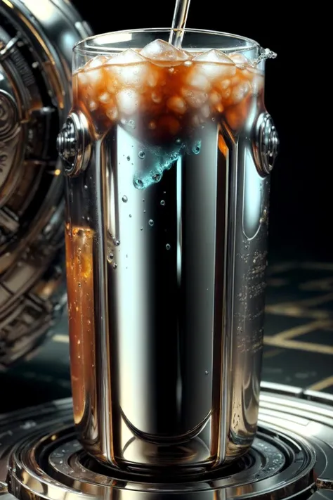<lora:ChromeTech:.8> chrometech, scifi, metallic , chrome Long Island iced tea