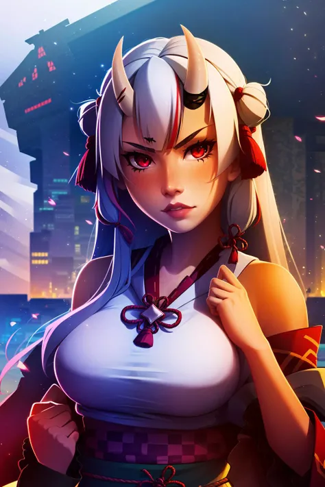 best quality, intricate details,

1girl, <lora:NakiriAyameHololive_v10:0.8> nakiri ayame, oni horns, multicolor hair, long hair, red eyes, white hair, 

<lora:contactStyle_v10Standard:0.8>