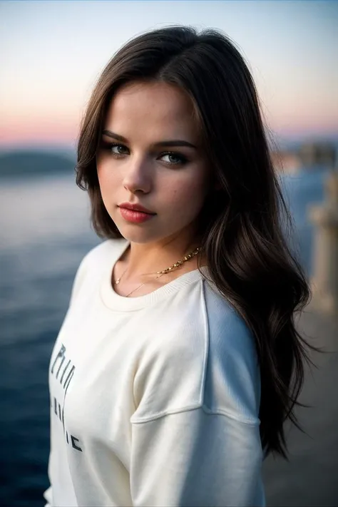 photo of beautiful (J1ll14nJ4ns0n-140:0.99), a woman, perfect hair, (modern photo), wearing a (crew neck sweatshirt:1.2) and long pants with jewelry, portrait, 85mm, (analog, cinematic, film grain:1.3), (Virtual Reality World, Digital realm with vibrant landscapes, floating islands, fantastical creatures, and avatars.), detailed eyes, professional pose, painted lips, (epiCPhoto), (looking at viewer:1.1), (cinematic shot:1.3), (natural lighting, lit from above), <lora:add_detail:0.5>