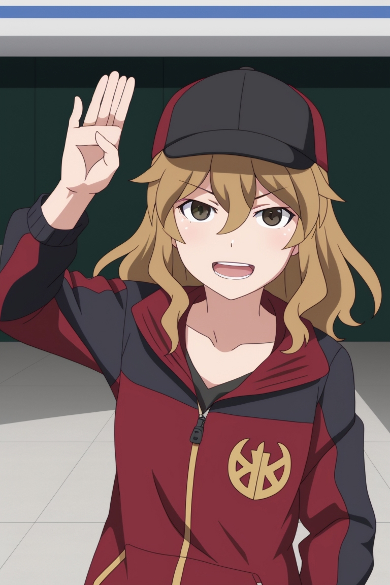 A close up of a person in a red jacket and a hat - SeaArt AI