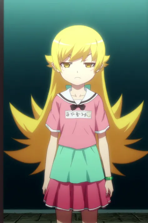 bakemonogatari style, rating_safe, score_10, score_8, sharp, anime screencap, flat colors, flat shadows,  oshino shinobu <lora:Bakemonogatari-multiple_characters-PDXL:0.8>