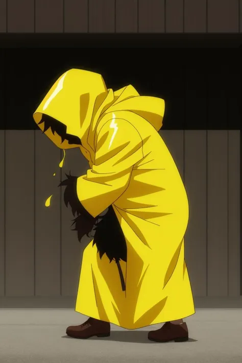 <lora:monogatari_all_v2:0.7> rainy devil, yellow raincoat